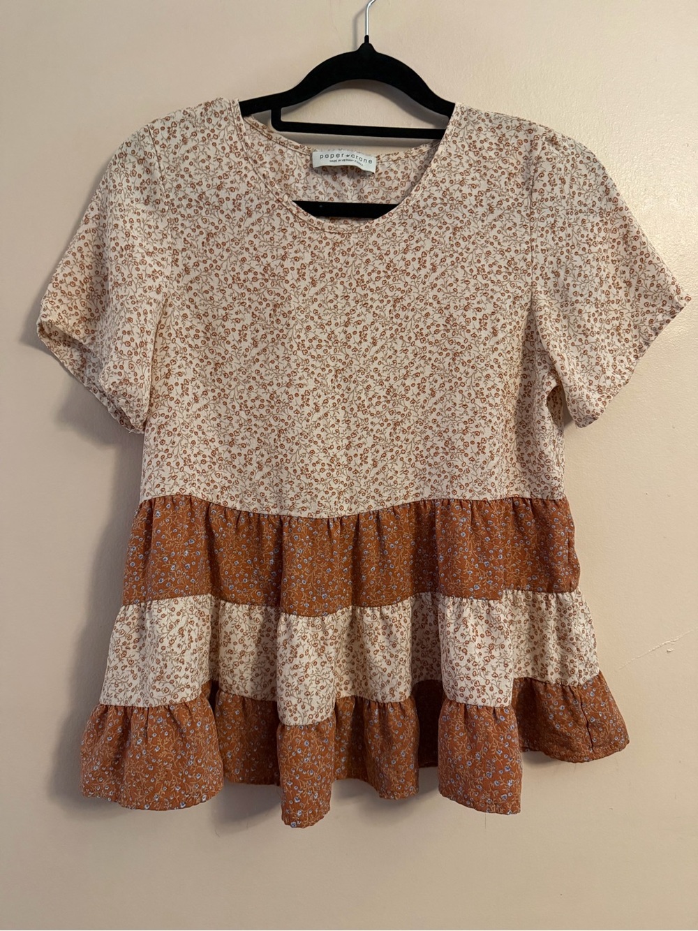 Paper Crane Rust and Cream Floral Tiered Short Sleeve Tunic